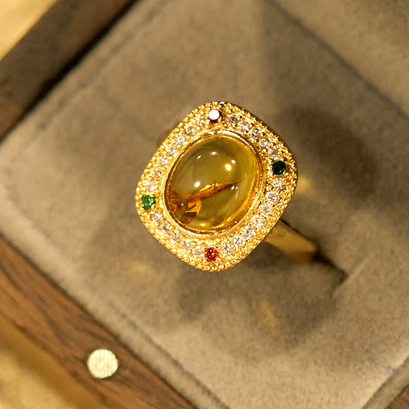 Fortune Jewel Natural Amber Flower Square Support Full Diamond Confidence Ring