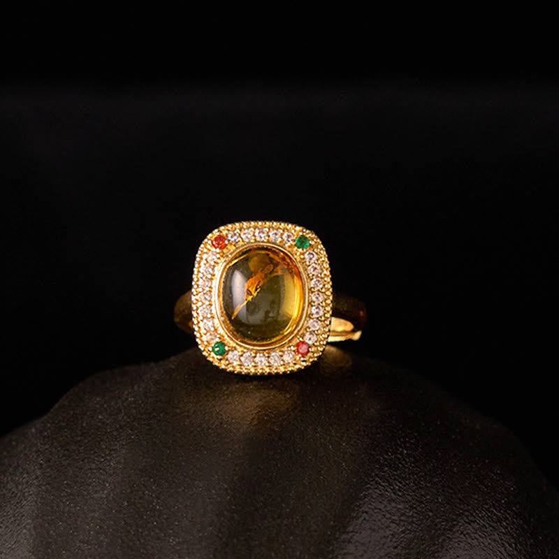 Fortune Jewel Natural Amber Flower Square Support Full Diamond Confidence Ring