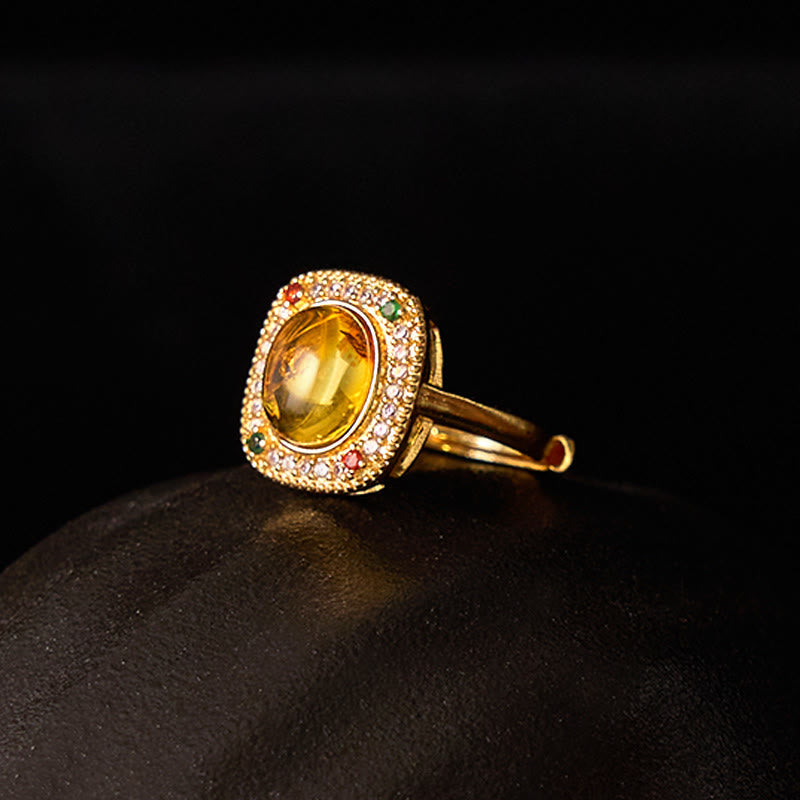 Fortune Jewel Natural Amber Flower Square Support Full Diamond Confidence Ring