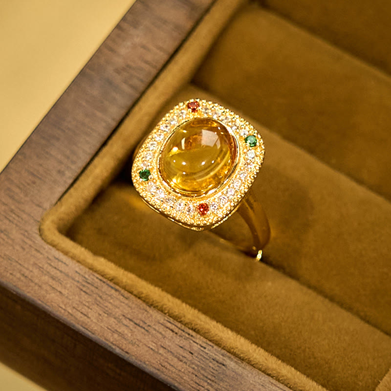 Fortune Jewel Natural Amber Flower Square Support Full Diamond Confidence Ring