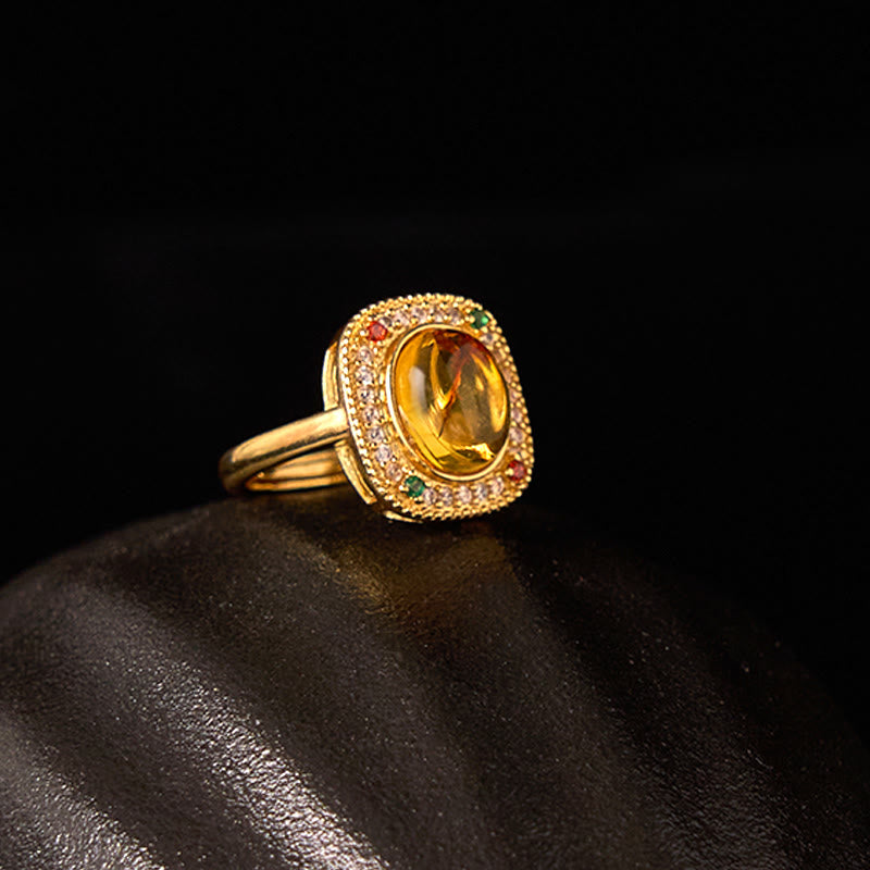 Fortune Jewel Natural Amber Flower Square Support Full Diamond Confidence Ring