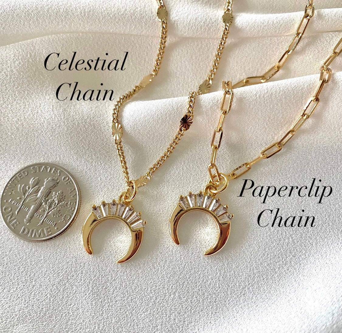 Dainty Gold Filled Crescent Moon with Crystals Pendant Necklace