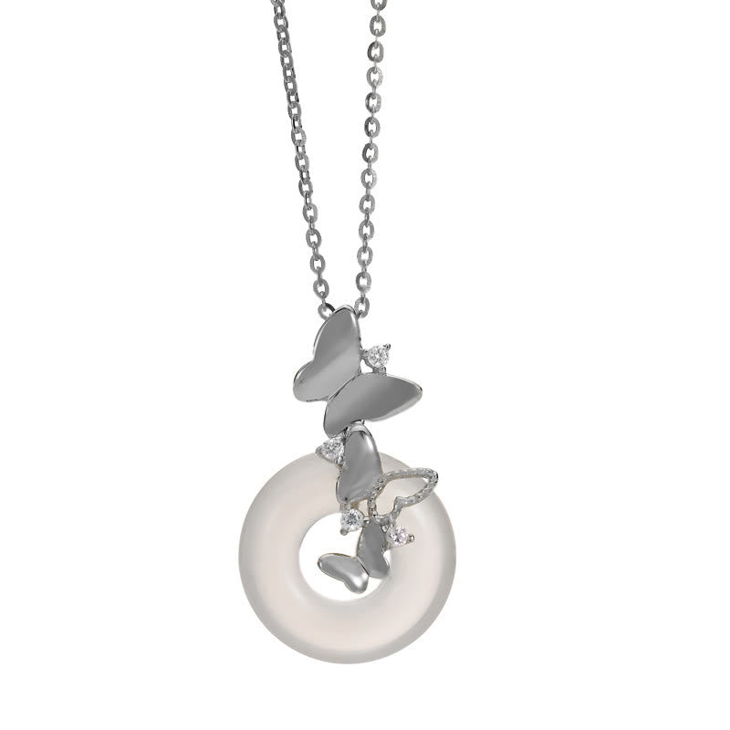 Fortune Jewel 925 Sterling Silver Butterfly Chalcedony Peace Buckle Blessing Luck Necklace Pendant