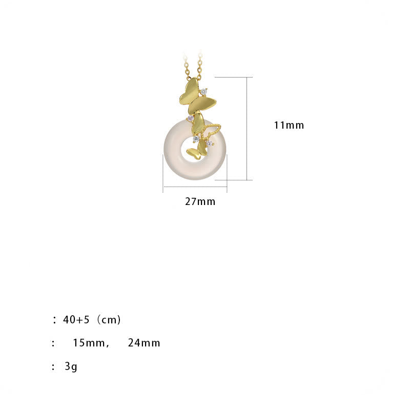 Fortune Jewel 925 Sterling Silver Butterfly Chalcedony Peace Buckle Blessing Luck Necklace Pendant