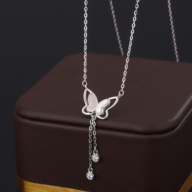 Fortune Jewel 999 Sterling Silver Tridacna Stone Butterfly Calm Necklace Pendant