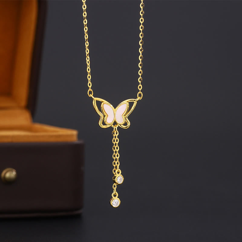 Fortune Jewel 999 Sterling Silver Tridacna Stone Butterfly Calm Necklace Pendant