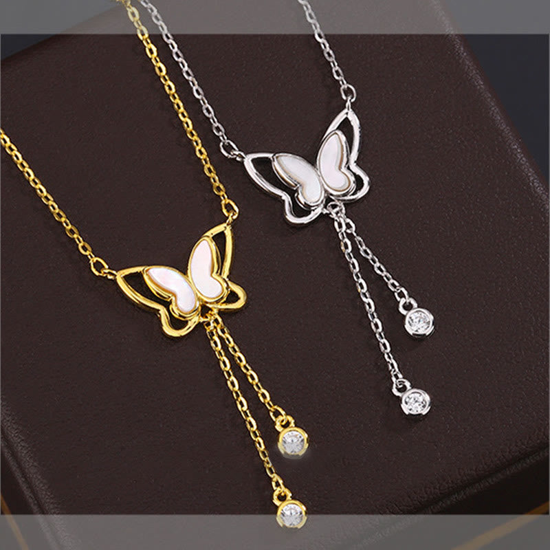 Fortune Jewel 999 Sterling Silver Tridacna Stone Butterfly Calm Necklace Pendant