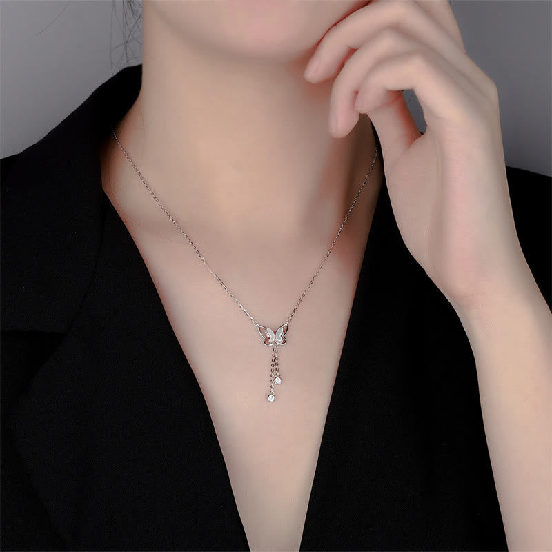 Fortune Jewel 999 Sterling Silver Tridacna Stone Butterfly Calm Necklace Pendant