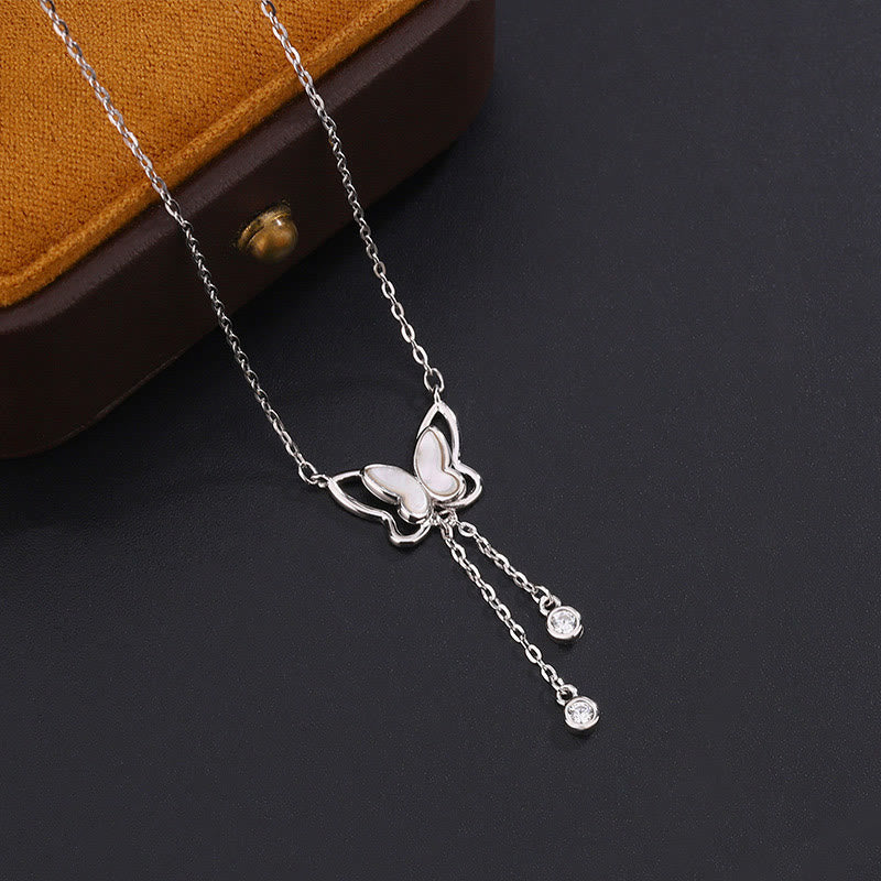 Fortune Jewel 999 Sterling Silver Tridacna Stone Butterfly Calm Necklace Pendant