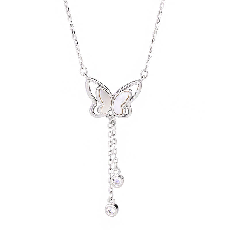 Fortune Jewel 999 Sterling Silver Tridacna Stone Butterfly Calm Necklace Pendant