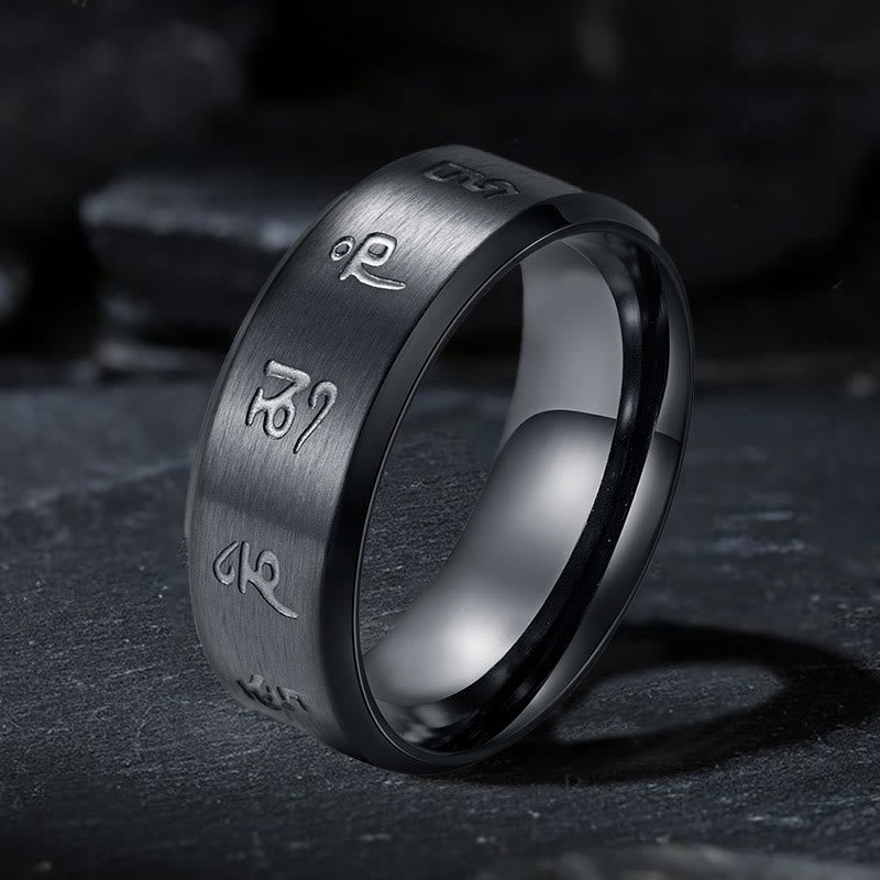 Fortune Jewel Black Jambhala Mantra Titanium Steel Balance Ring