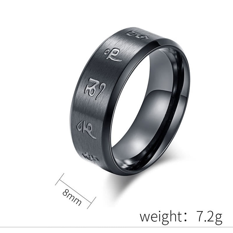 Fortune Jewel Black Jambhala Mantra Titanium Steel Balance Ring