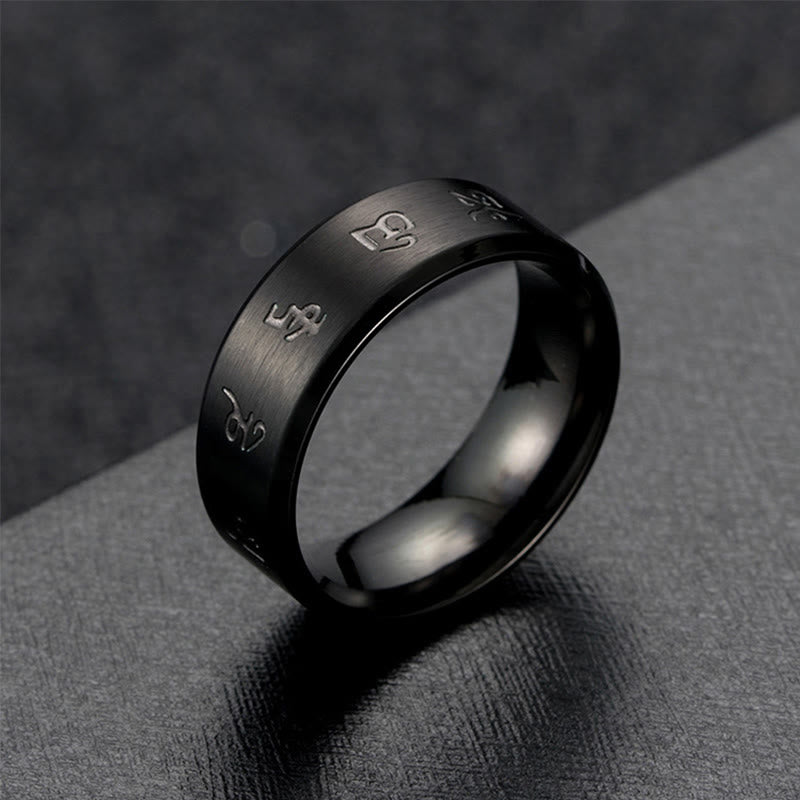 Fortune Jewel Black Jambhala Mantra Titanium Steel Balance Ring