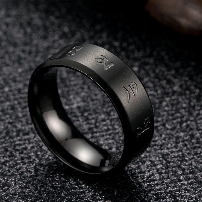 Fortune Jewel Black Jambhala Mantra Titanium Steel Balance Ring