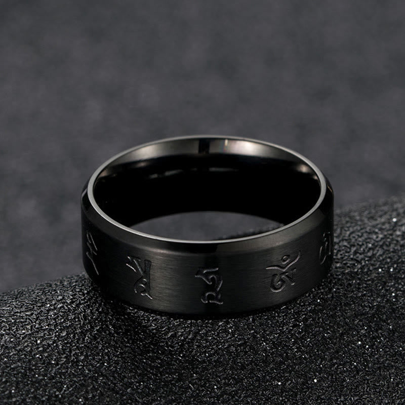 Fortune Jewel Black Jambhala Mantra Titanium Steel Balance Ring