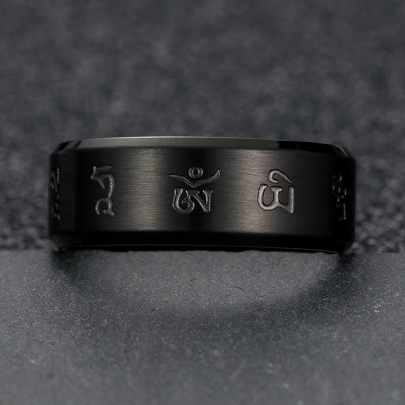 Fortune Jewel Black Jambhala Mantra Titanium Steel Balance Ring