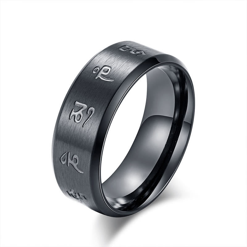 Fortune Jewel Black Jambhala Mantra Titanium Steel Balance Ring