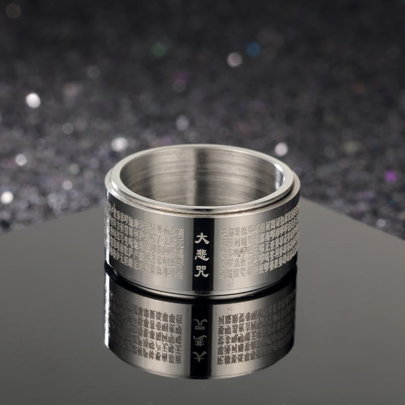 Fortune Jewel Great Compassion Mantra Carved Titanium Steel Strengthen Rotatable Ring