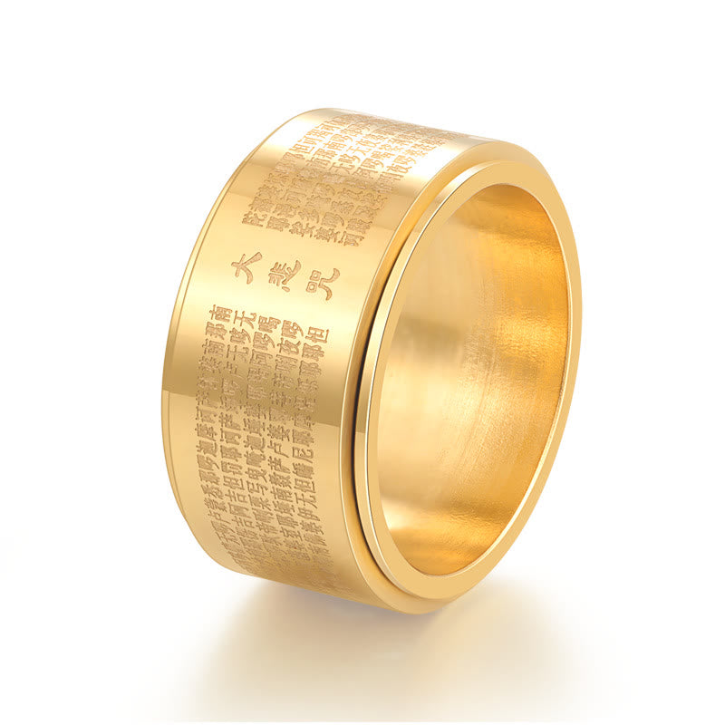 Fortune Jewel Great Compassion Mantra Carved Titanium Steel Strengthen Rotatable Ring