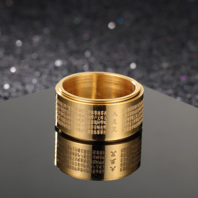 Fortune Jewel Great Compassion Mantra Carved Titanium Steel Strengthen Rotatable Ring