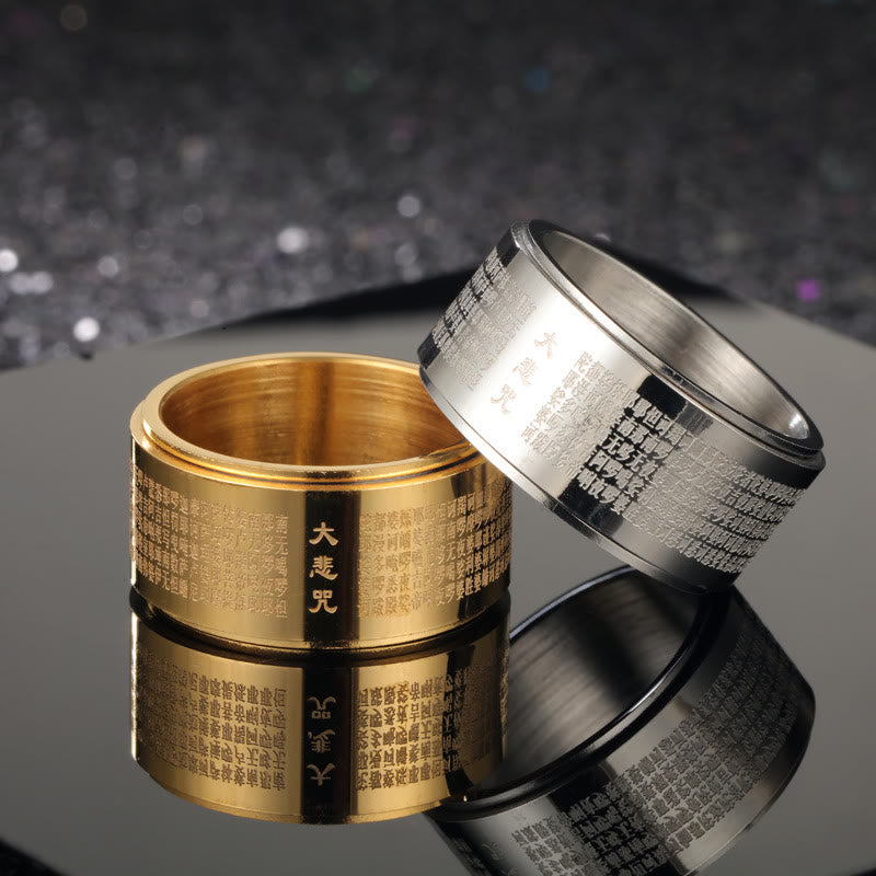 Fortune Jewel Great Compassion Mantra Carved Titanium Steel Strengthen Rotatable Ring