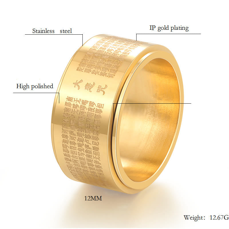 Fortune Jewel Great Compassion Mantra Carved Titanium Steel Strengthen Rotatable Ring