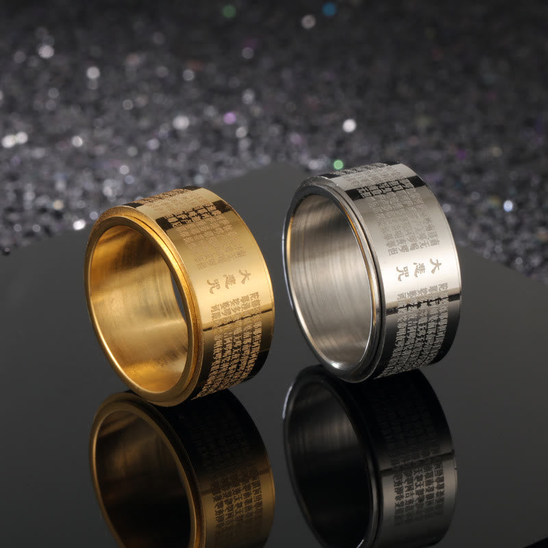 Fortune Jewel Great Compassion Mantra Carved Titanium Steel Strengthen Rotatable Ring