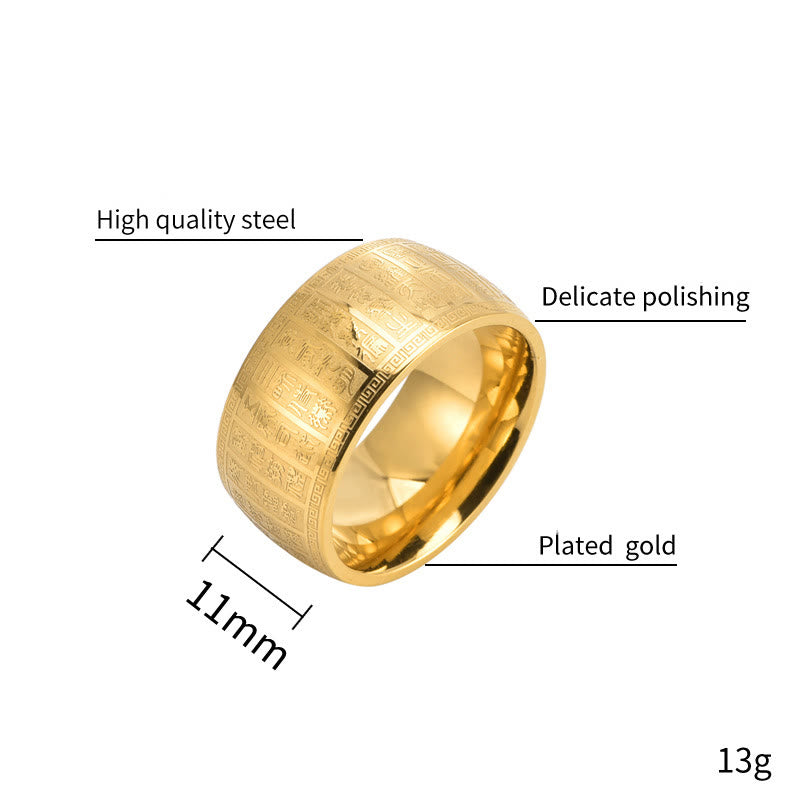 Fortune Jewel Chinese Characters Engraved Pattern Titanium Steel Balance Ring
