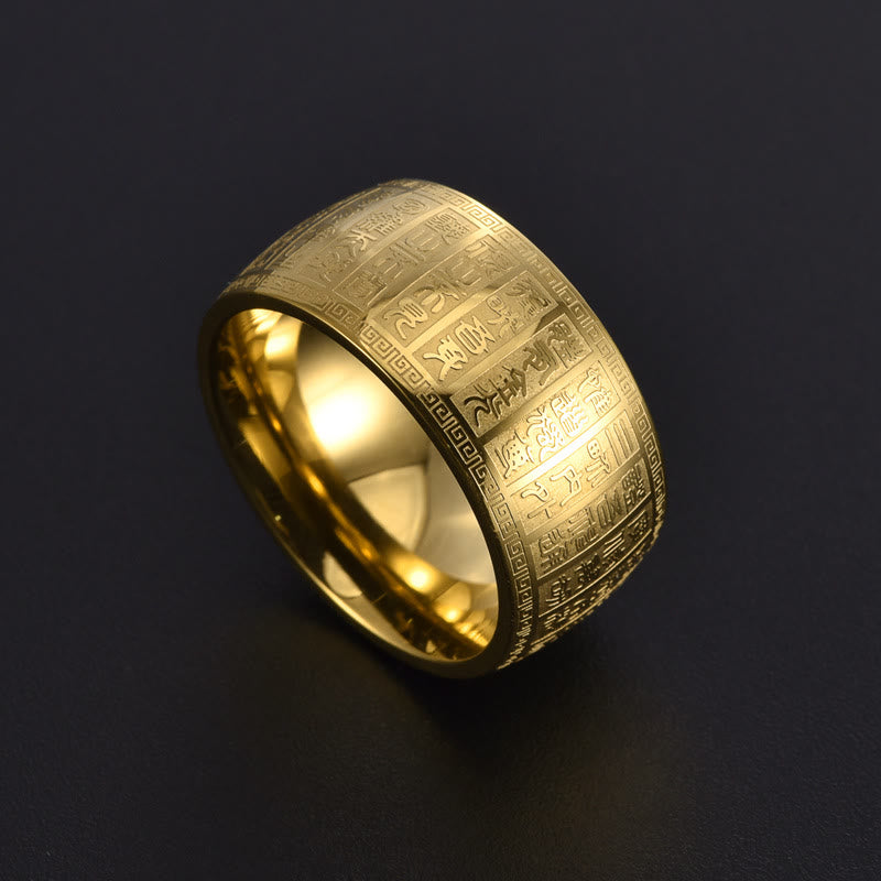 Fortune Jewel Chinese Characters Engraved Pattern Titanium Steel Balance Ring