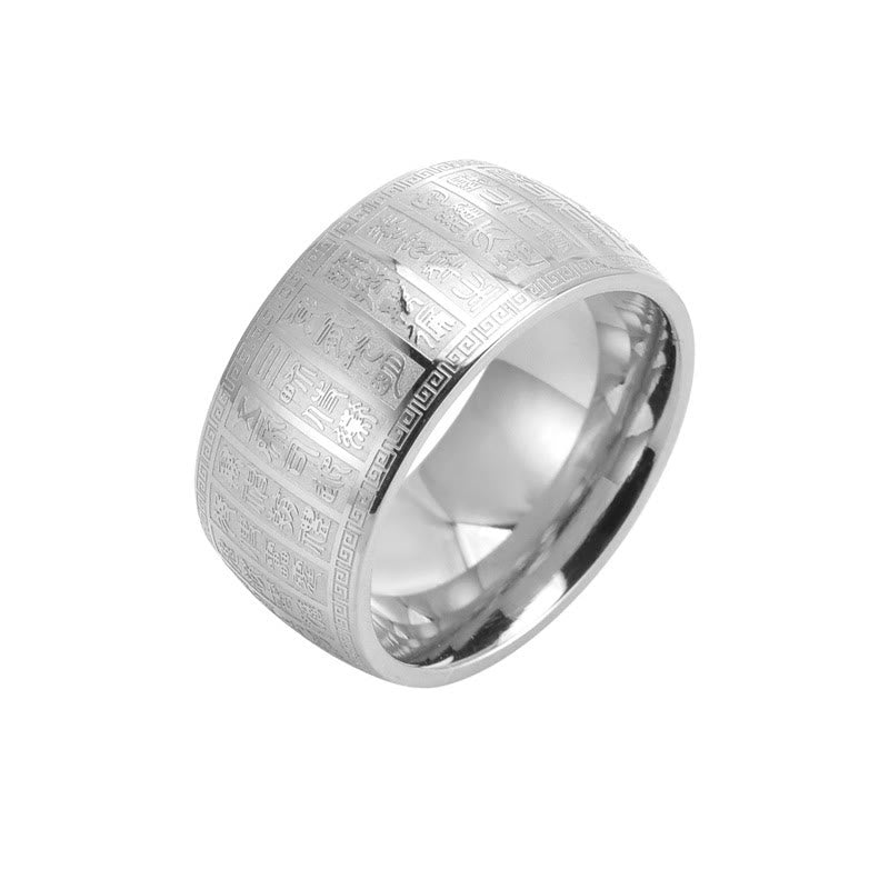 Fortune Jewel Chinese Characters Engraved Pattern Titanium Steel Balance Ring