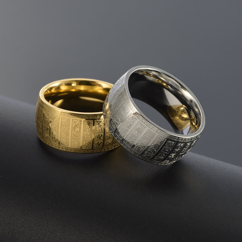 Fortune Jewel Chinese Characters Engraved Pattern Titanium Steel Balance Ring