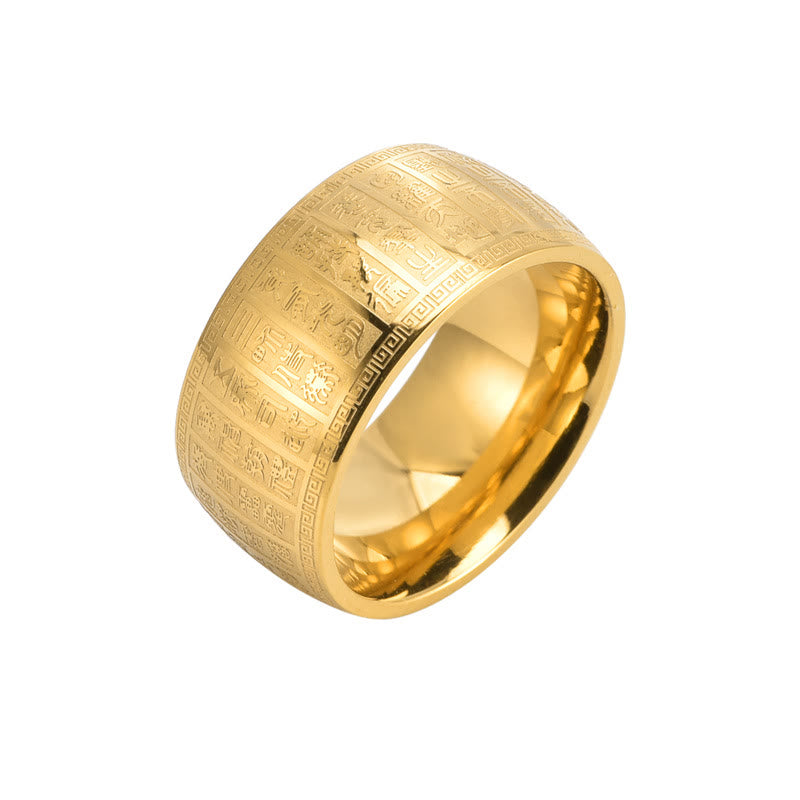 Fortune Jewel Chinese Characters Engraved Pattern Titanium Steel Balance Ring