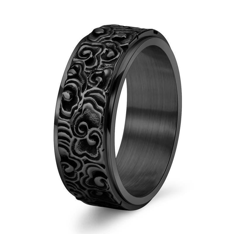 Fortune Jewel Auspicious Clouds Pattern Carved Titanium Steel Balance Rotatable Ring