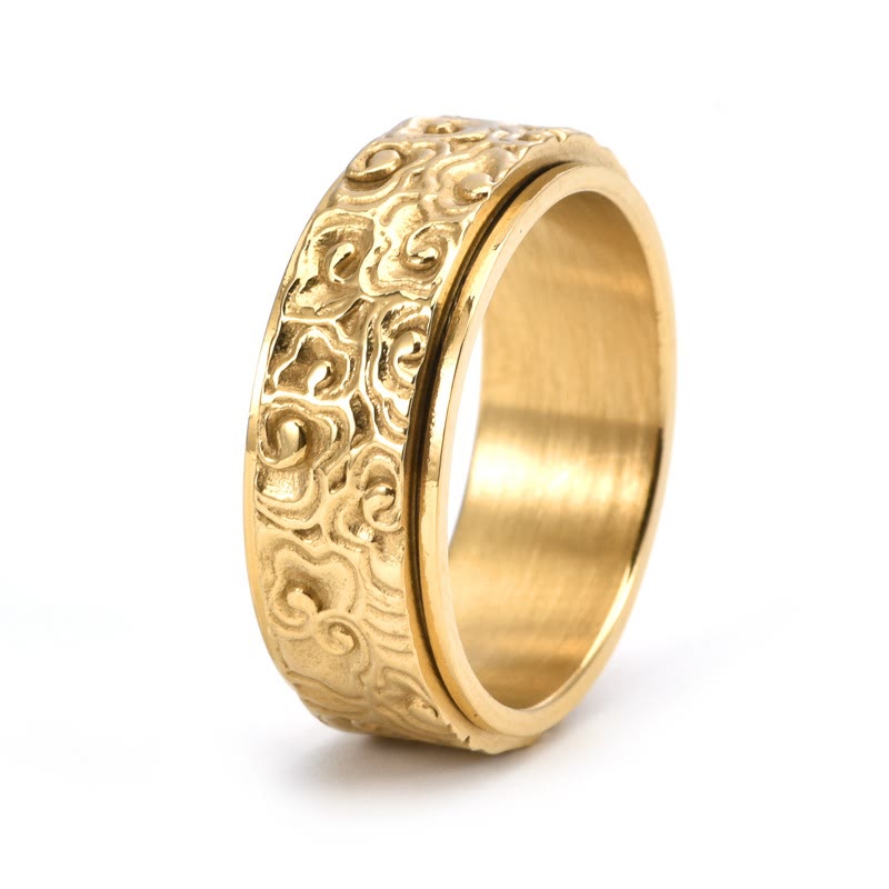 Fortune Jewel Auspicious Clouds Pattern Carved Titanium Steel Balance Rotatable Ring