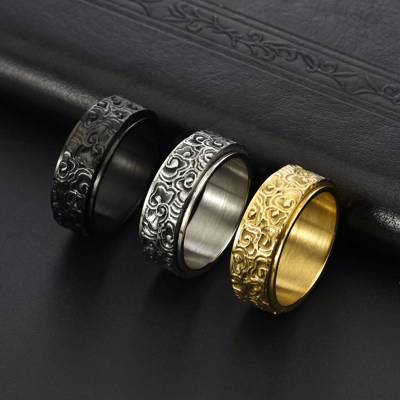 Fortune Jewel Auspicious Clouds Pattern Carved Titanium Steel Balance Rotatable Ring