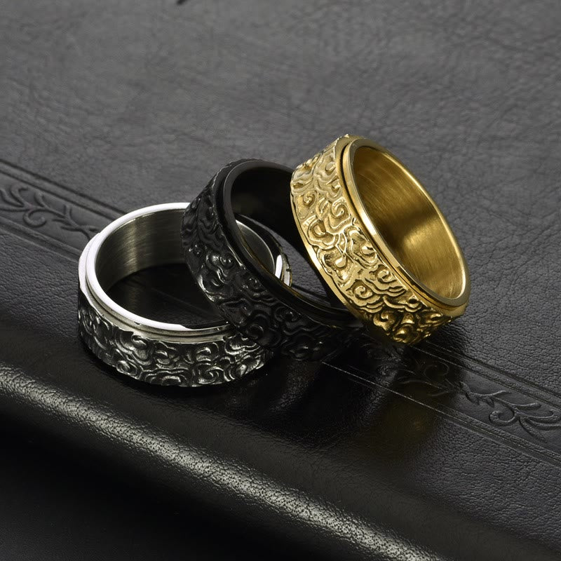 Fortune Jewel Auspicious Clouds Pattern Carved Titanium Steel Balance Rotatable Ring