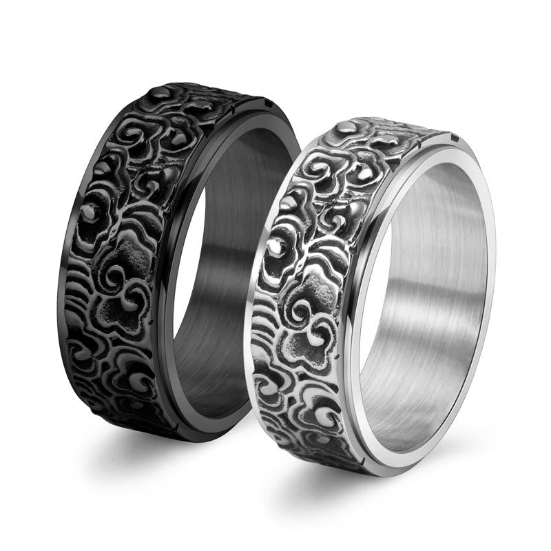 Fortune Jewel Auspicious Clouds Pattern Carved Titanium Steel Balance Rotatable Ring