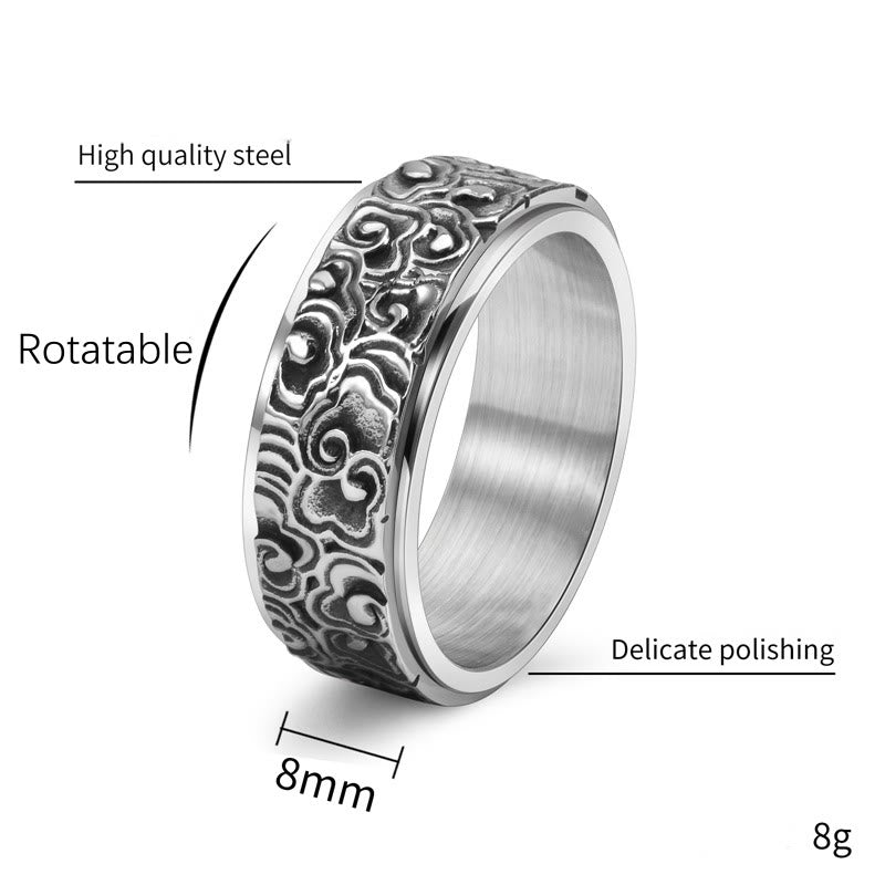 Fortune Jewel Auspicious Clouds Pattern Carved Titanium Steel Balance Rotatable Ring