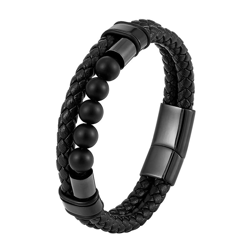 Fortune Jewel Lava Rock Frosted Stone Healing Leather Magnetic Buckle Bracelet