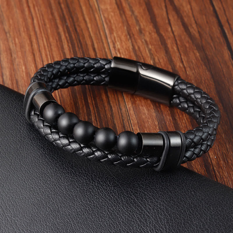Fortune Jewel Lava Rock Frosted Stone Healing Leather Magnetic Buckle Bracelet