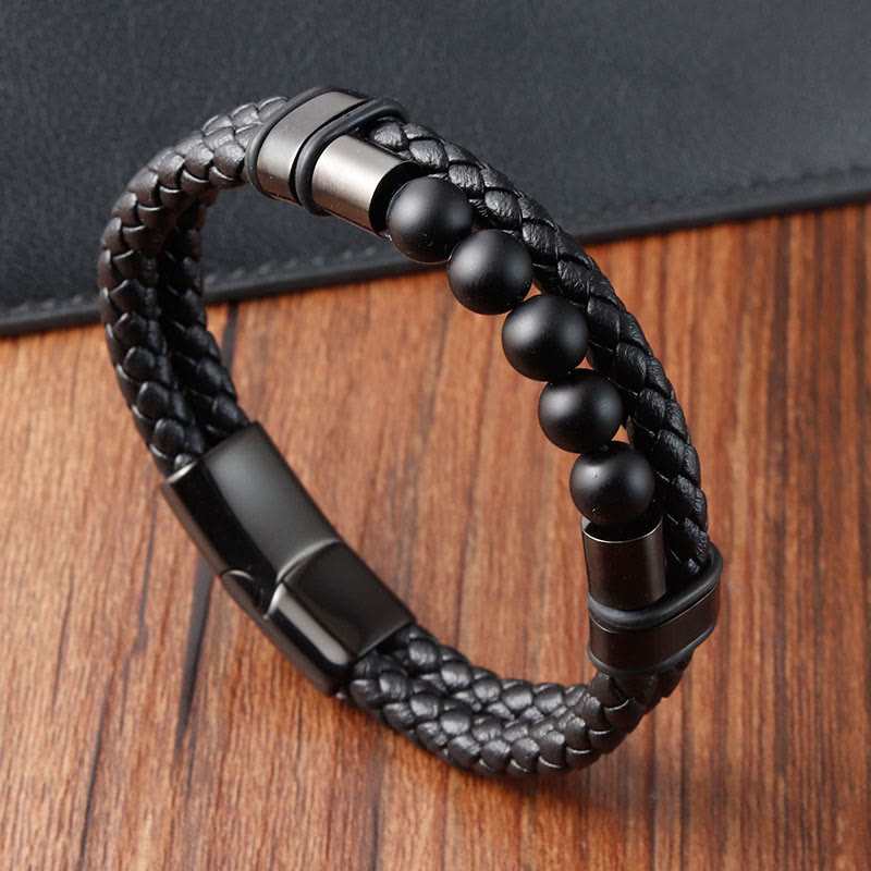 Fortune Jewel Lava Rock Frosted Stone Healing Leather Magnetic Buckle Bracelet