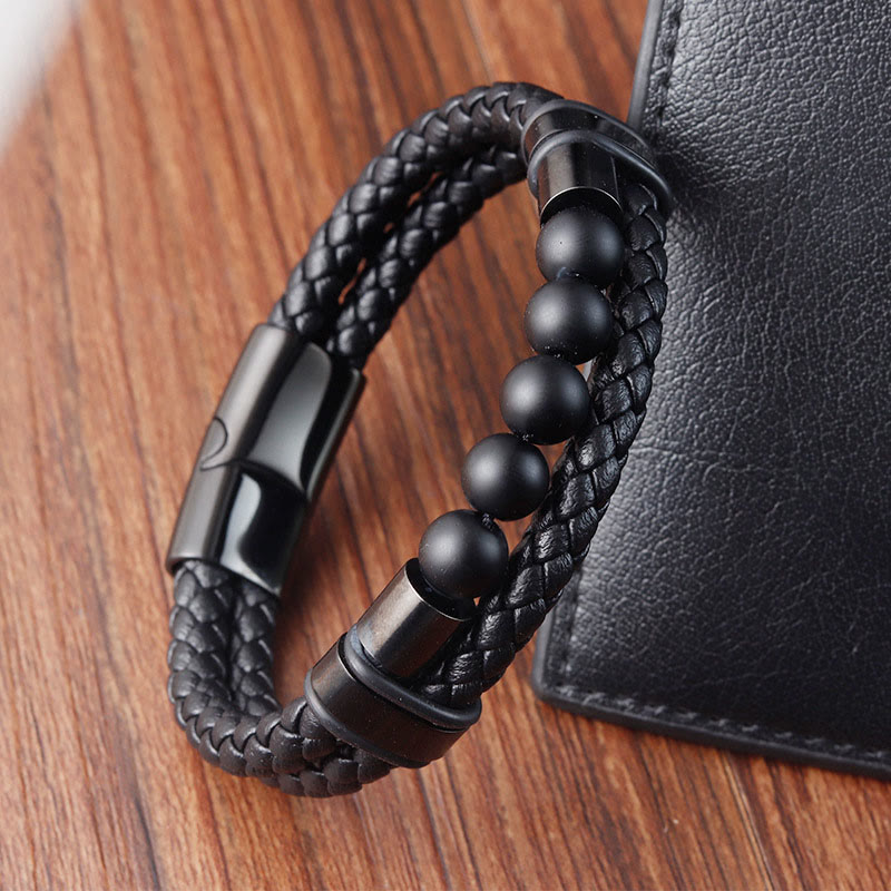Fortune Jewel Lava Rock Frosted Stone Healing Leather Magnetic Buckle Bracelet