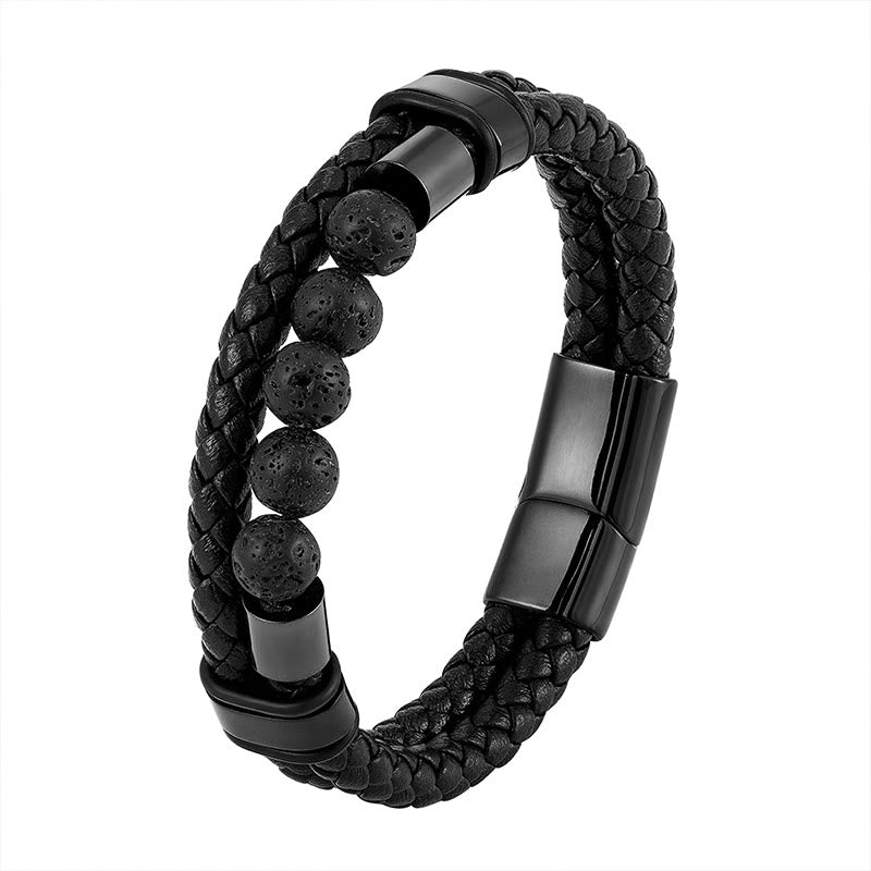 Fortune Jewel Lava Rock Frosted Stone Healing Leather Magnetic Buckle Bracelet