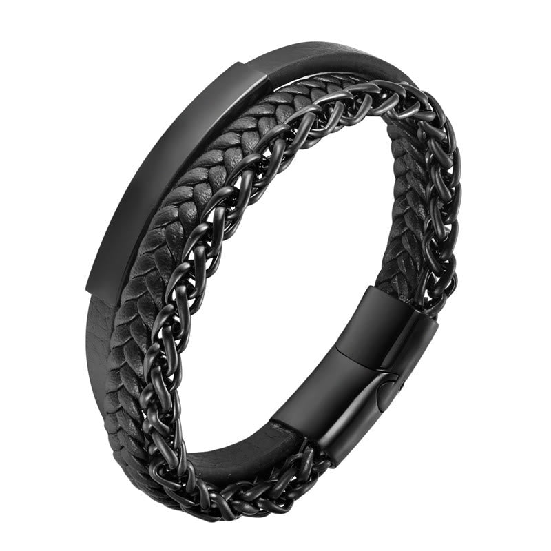 Fortune Jewel Multi-layered Titanium Steel Calm Leather Buckle Bracelet