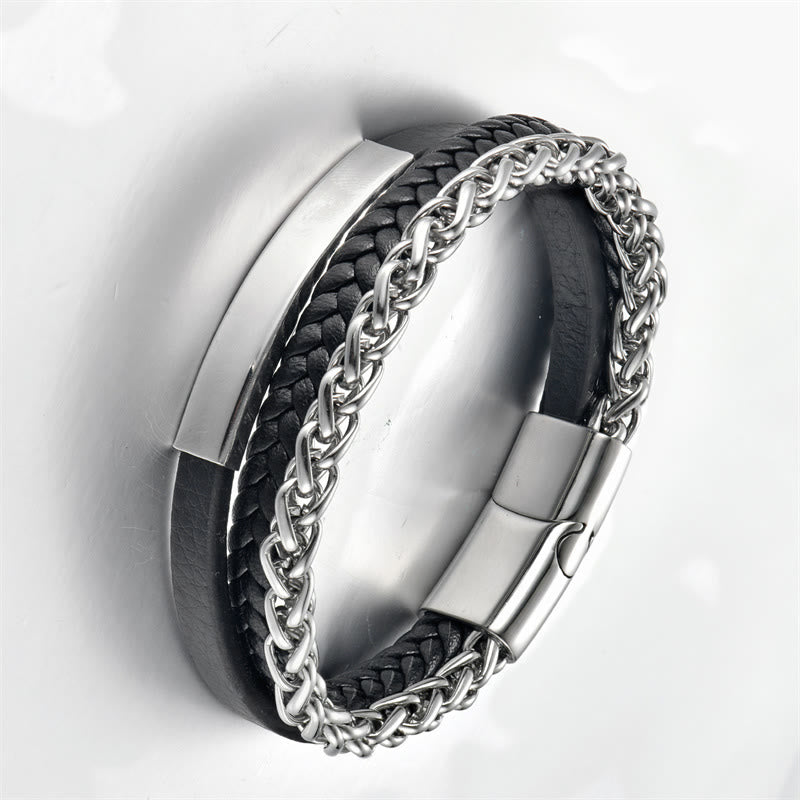 Fortune Jewel Multi-layered Titanium Steel Calm Leather Buckle Bracelet