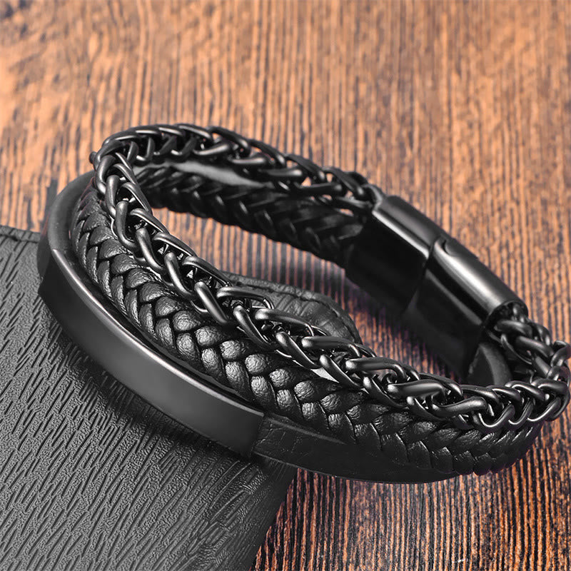 Fortune Jewel Multi-layered Titanium Steel Calm Leather Buckle Bracelet