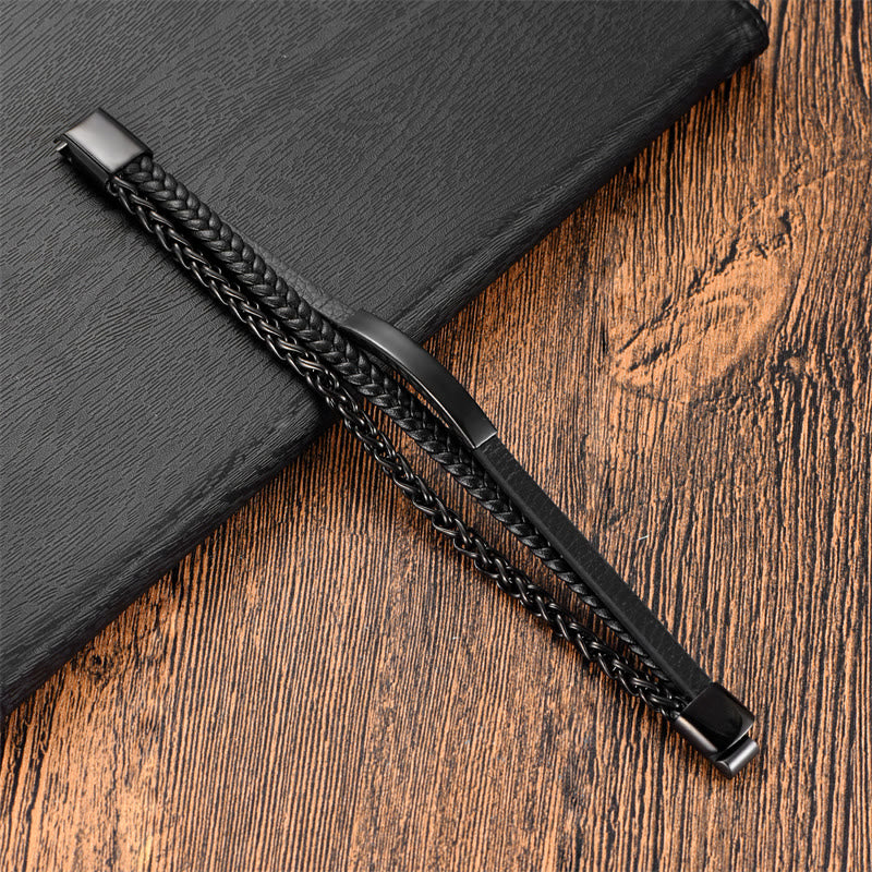 Fortune Jewel Multi-layered Titanium Steel Calm Leather Buckle Bracelet