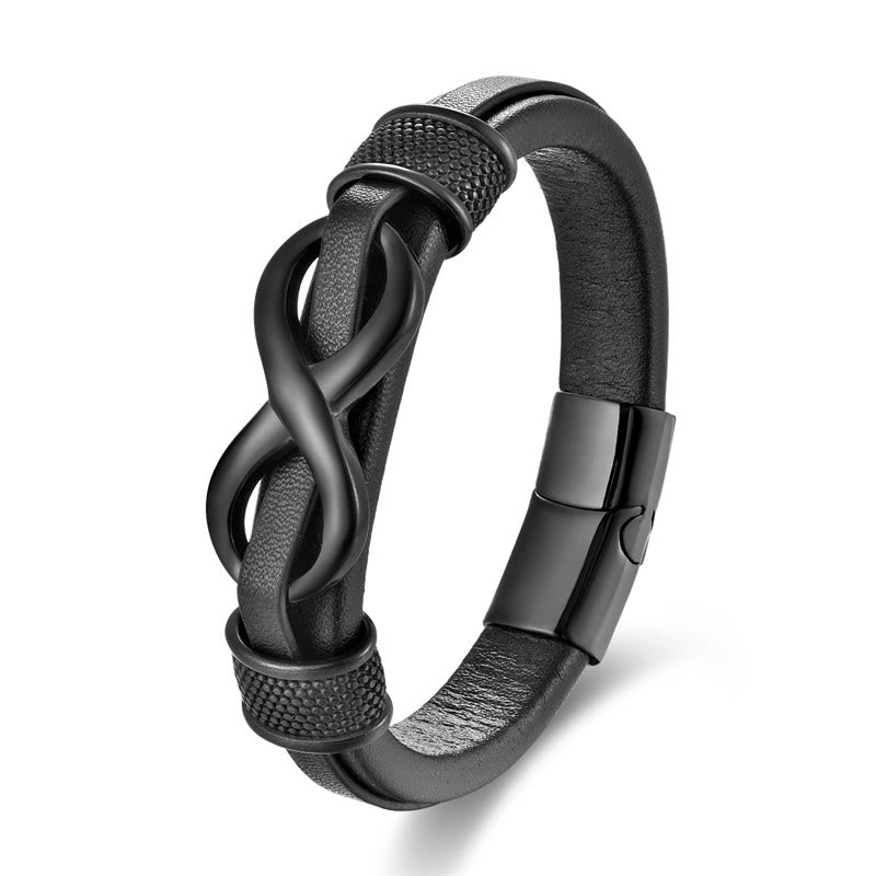 Fortune Jewel Endless Knot Infinity Symbol Design Titanium Steel Balance Leather Buckle Bracelet