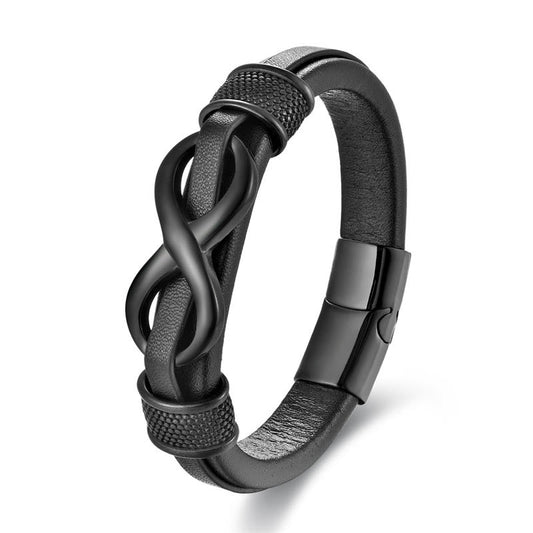 Fortune Jewel Endless Knot Infinity Symbol Design Titanium Steel Balance Leather Buckle Bracelet