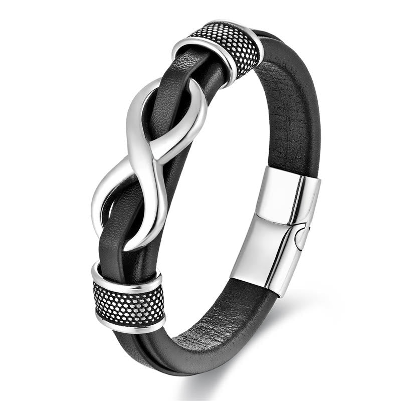Fortune Jewel Endless Knot Infinity Symbol Design Titanium Steel Balance Leather Buckle Bracelet